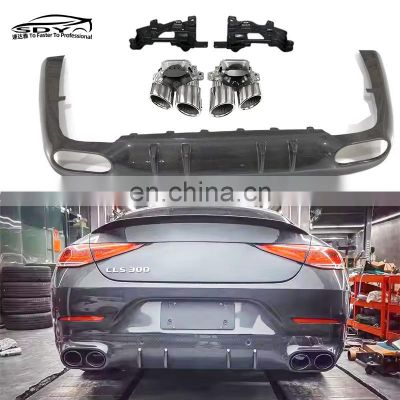 C257 CLS Class 300 350 450 Carbon Fiber CLS53 Style Rear Diffuser and Exhaust Tips For Mercedes Benz C257 CLS Class