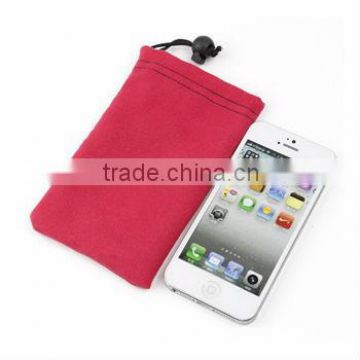 cell phone pouch, soft microfibre material, adjustable opener, red for women