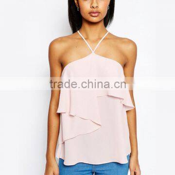 Sexy Lady Blouse Designs Fashion Girls Party Wear Tops With Pink Color photo-3