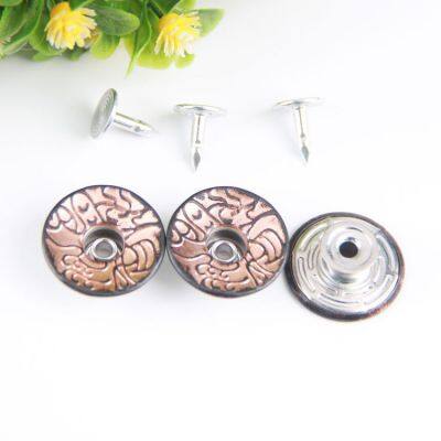 17mm open hole shank button with aluminum nail with logo for jeans jacket pants