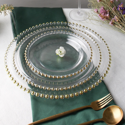 Glass Plate Glass Dishes for Wedding Home Decoration Gold Glass Clear Beaded Charge Plate Dinnerware photo-5