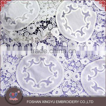 Beautiful design white circle water soluble embroidered women lace fabric for qipao                        
                                                                                Supplier's Choice