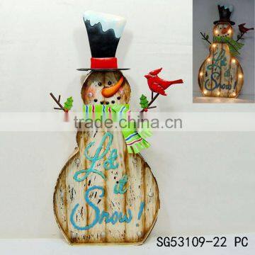 faux wood metal snowman decoration with battery operated led snowman light