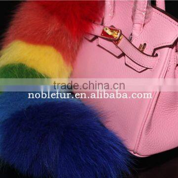 Colorful Fox Fur Keychains 100% Real Fox Fur Rehinstone Tail Bag Pendants Accessory photo-2
