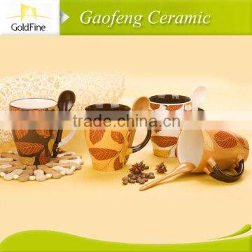 Color Inside Coffee Cup/ Colorful Decaled Stoneware Coffee Mug With Spoon