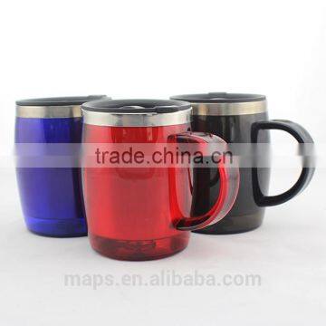 special design stainless steel inner plastic outer coffee mug