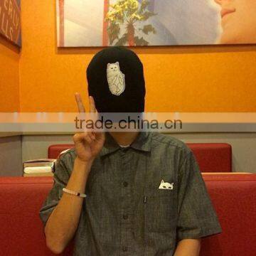 Star Same Style Cute Cat Pattern Rolled Brim Acrylic Knitted Cap for Man