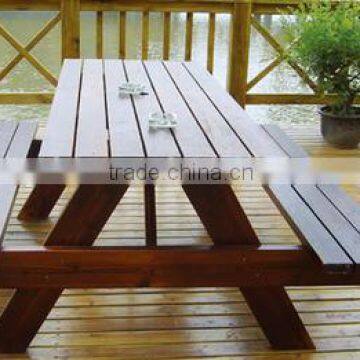 Outdoor picnic table and chair, wood decking patio bench