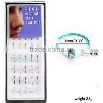 316L Surgical Steel Body Piercing Jewelry 40pcs/set Crystal Nose Rings