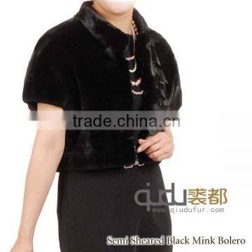 QD-LT103851 Semi Sheared Black Mink Fur Bolero