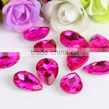 Hotpink High Fancy Quality Wholesales Point Back Loose Teardrop Shapes Crystal Glass Beads for Jewelry Making Cheap