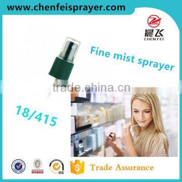 Custom green 18 415 fine mist spray head discharge rate 0.12 ML nozzle ribbed closurer plastic perfume fine mist sprayer pump