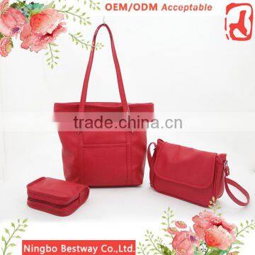 Fashion ladies hand bags set, genuine leather handbag set wholesale