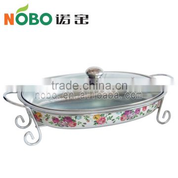 Decal Stainless steel Oval food server chafind dish with glass lid & shelf