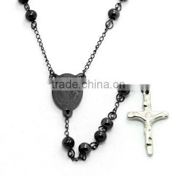 black bead necklace handmade long design chain crucifix corpus pray to god rosario argentina