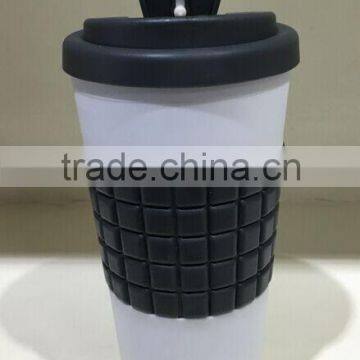 2016 hot selling plastic drinkware PP double wall mug 16oz travel mug with silicone