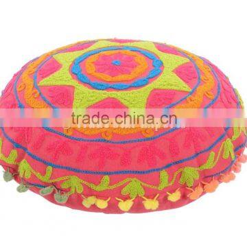 Suzani Pillow Cover Decorative Throw Round Indian Cushion Cover Pom Pom Pillow Case Boho Outdoor Cushions