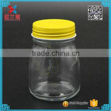 Food grade Small round 100ml glass milk bottle with yellow cap factory price