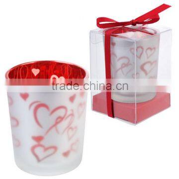 High quality 150ml printed heart pattern bulk glass candle holder wholesale for weeding