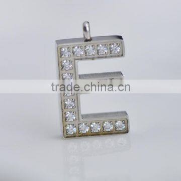 PN91407 Cubic Zirconia Pave Stainless Steel Letter Initial Alphabet E Pendant Necklace