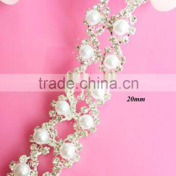 Hot selling 2 rows pearl rhinestone trim for bridal sash wedding sash Wedding belt (RT-4022)