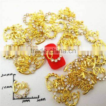 hot sale golden rhinestone love wreath nail art decoration finger nail jewelry
