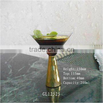 Mouth Blown Gold Color Heavy Stem Glass Cocktail Glasses photo-2