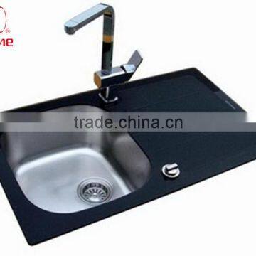 Durable Stainless Steel Bowl Tempered Glass Top Basin Sink for Kitchen With Glass Drainboard photo-2