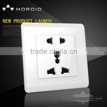 2015 NEW design British standard PC white push button 16AX 250V 5 pin MF socket wall switch socket