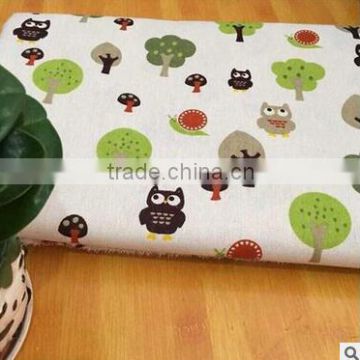 Cotton linen fabric linen printed owl pattern fabric