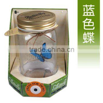 Electronic Blue Butterfly in a Jar Charming Fluttering Butterfly Jay Creative Solar Butterfly Gifts for Children