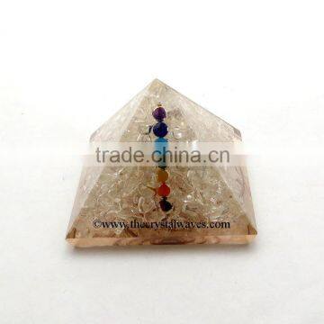 Crystal Quartz Orgone Pyramid With Chakra Cabs