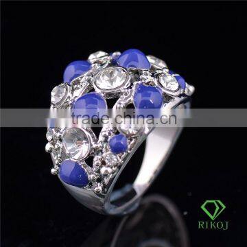 austrian crystal 18k white gold plating blue ring