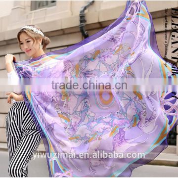 Classic Women's Faux Silk Square Scarf Print Flower Shawl Chinese Scarves