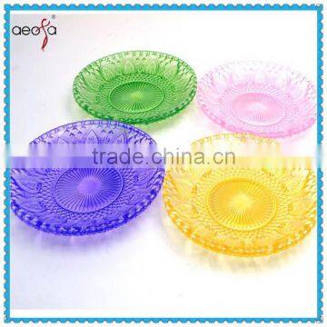 colorful round glass plate elegant glass dinner set                        
                                                Quality Choice