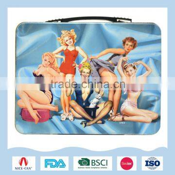 Hight quality tin lunch box with lively cartoon figures pattern