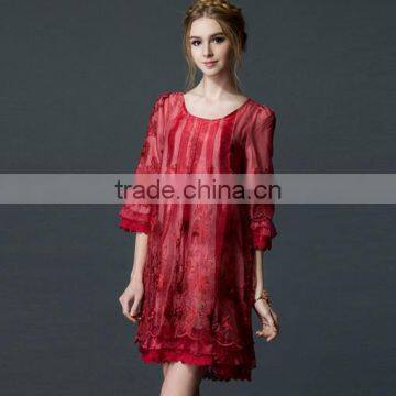 Women Embroidered Dress With Printing Loose Style photo-2