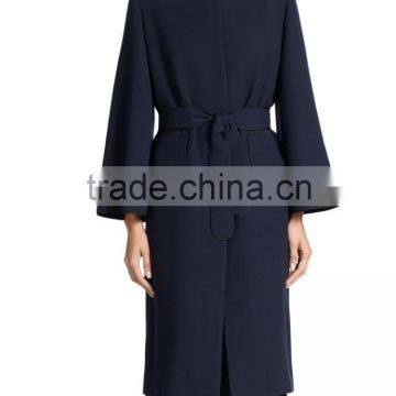 2015 Latest Woman Three-quarter sleeves With Belted Wool Long Coat