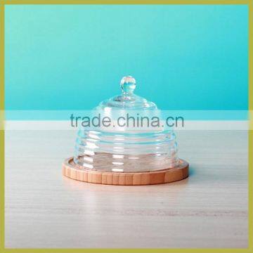 food glass dome with bamboo base