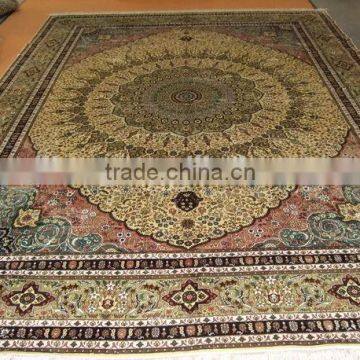 Oriental hand knotted pure silk rugs Antique carpet 9x12 ft