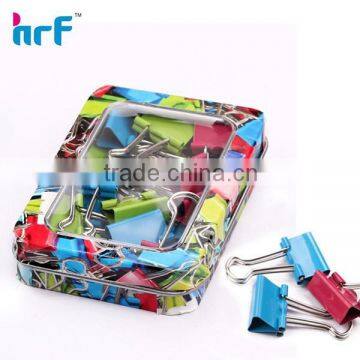 2015 new mini metal binder clip set with colorful tinplate box packed