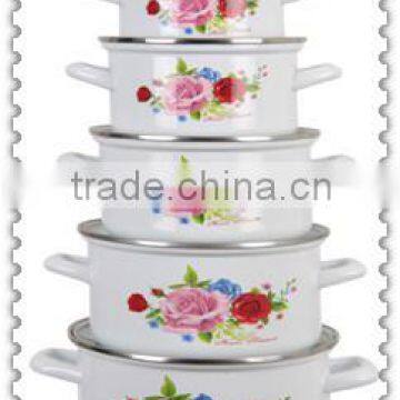 Delicate White Enamel Cookware Set Kitchenware Enamel Pot 5 Pcs Cast Iron Kitchenware Set Pot With Decal