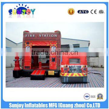 2016 Sunjoy Cheap Bouncy Castle Slide ,Fire Station Inflatable Combo, Naughty Castle