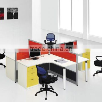 Modular furniture 4 people office staff workstion with steel legs and fixed pedestal