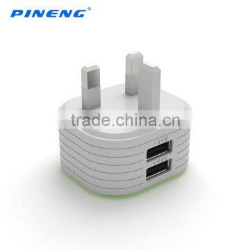 5V 2.1A UK adapter with 2USB and UL FCC CE Approved PN-501