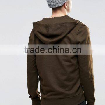 Promotion Men 100% Cotton High Quality White Zipper Rib Hem Blank Khaki Hoodie photo-2