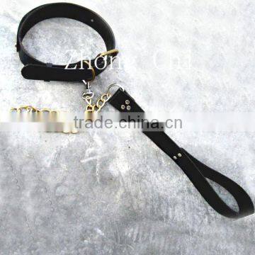 Pet leather collar&leash set, thick alloy chain link
