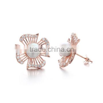 Pearl Jewelry Rose Gold Plated Wholesale Sterling Silver CZ Stud Earrings