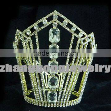 Gold plated rhinestone round pageant crown