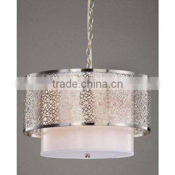 3-light Contemporary White Shade Satin Nickel Chandelier